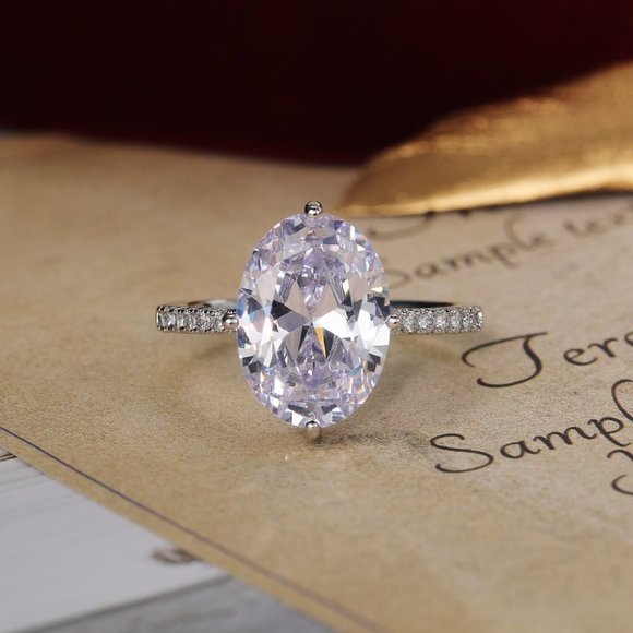 🌸925 Silver Crystal Pure Oval Thin Anillos Dainty Fashion Ring for Women, K816 - Picture 7 of 8